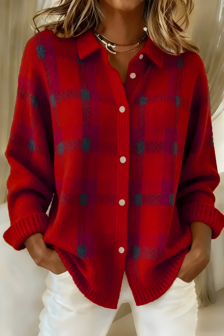 Anna™ | Cardigan i Mjuk Rutig Stickning