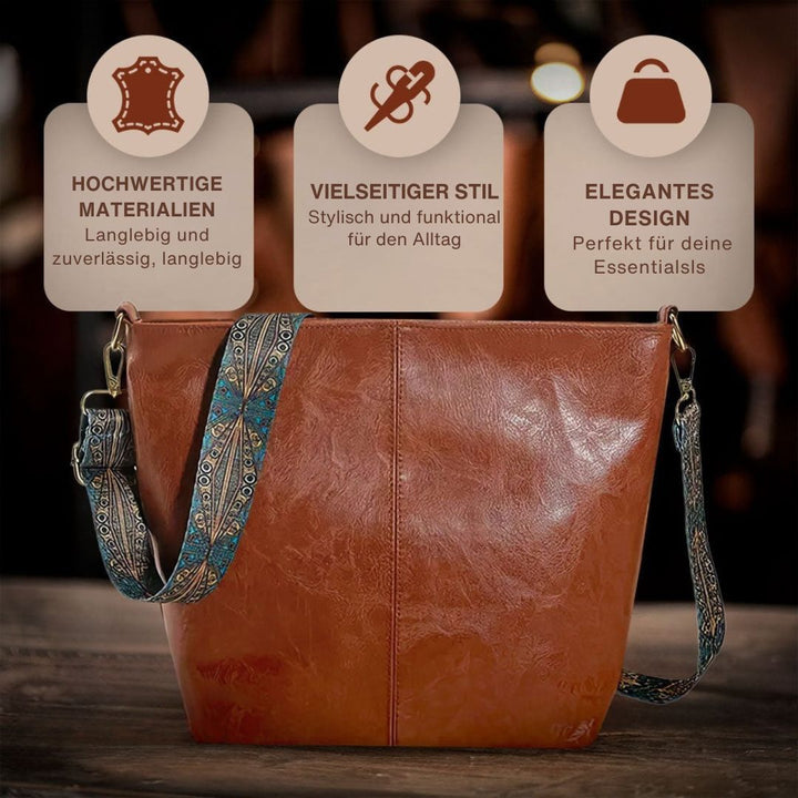 Greta - Vintage läderaxelväska